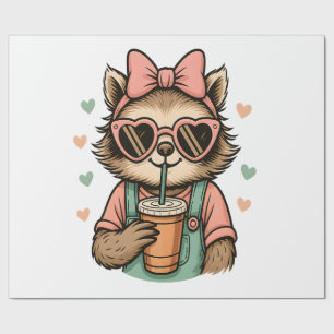 Sloth Girl Coffee Lover Wrapping Paper