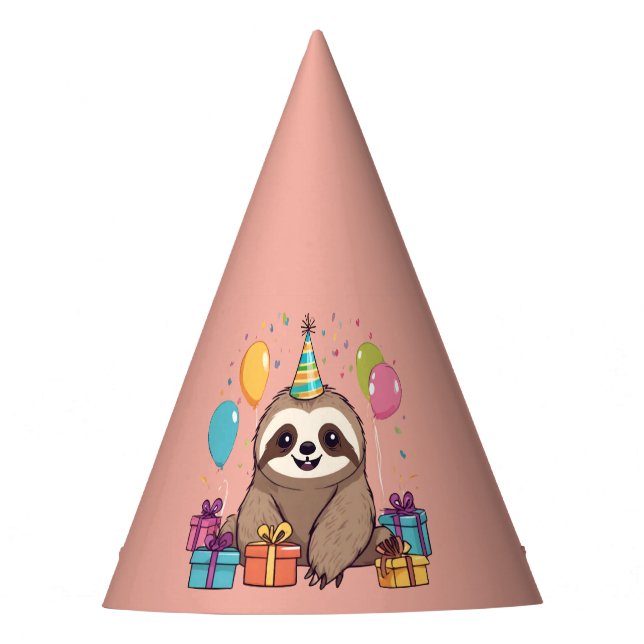 Sloth Girl Happy Birthday Pink Wild Animal Party Hat (Front)