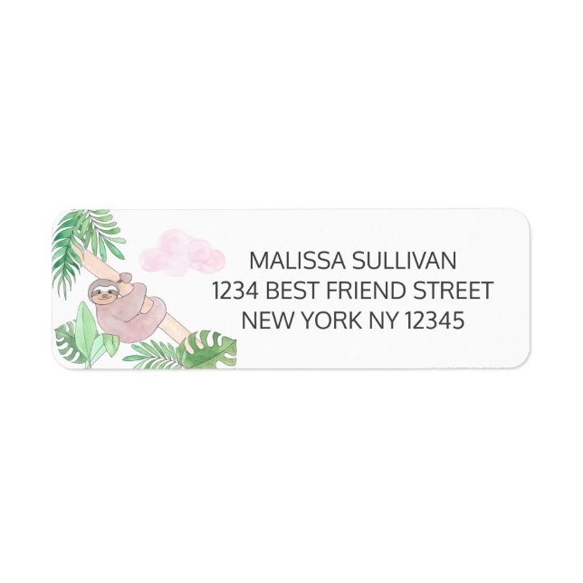 Sloth Girl 's Baby Shower Return Address (Front)