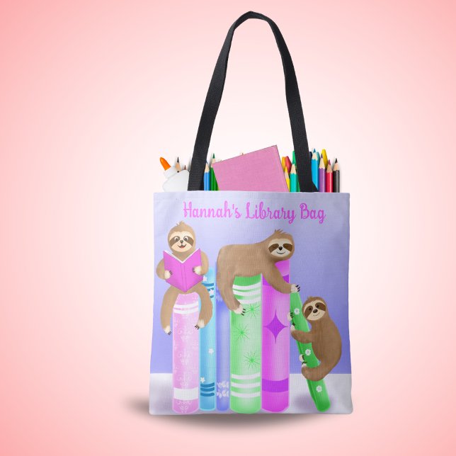 Sloth Girl's Reading Library Bag Personalised  (Creator Uploaded)