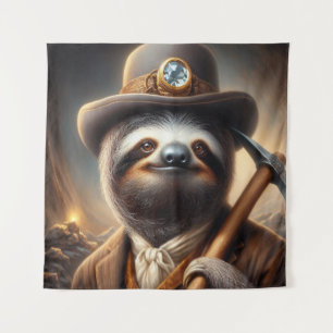 Sloth Gold Miner Tapestry