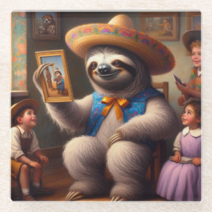Sloth Grandpa Glass Coaster