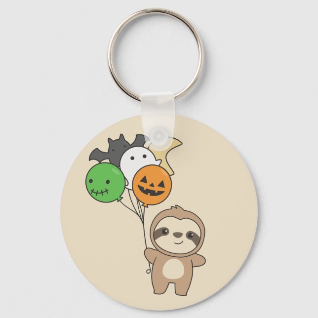 Sloth Halloween Balloons Kids Cute Animals Keychai Key Ring (Front)