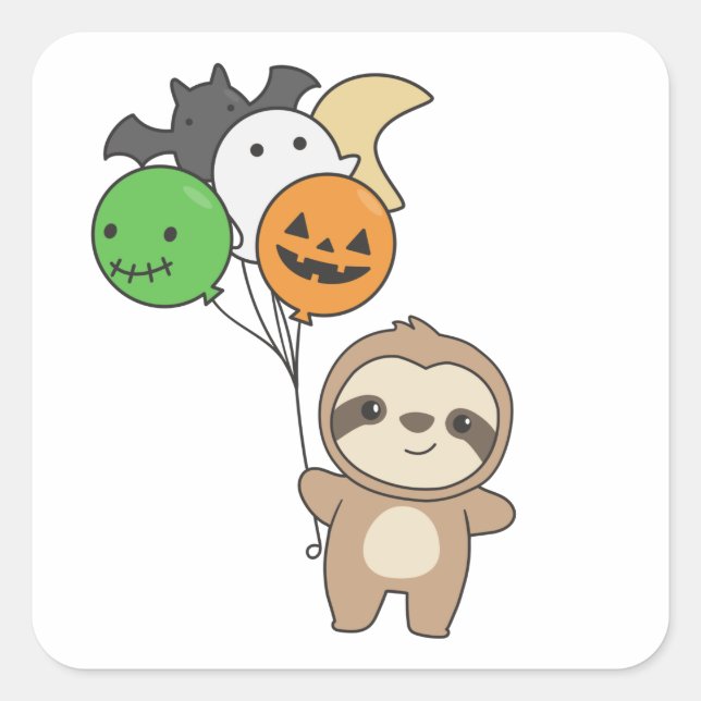Sloth Halloween Balloons Kids Cute Animals Square Sticker (Front)