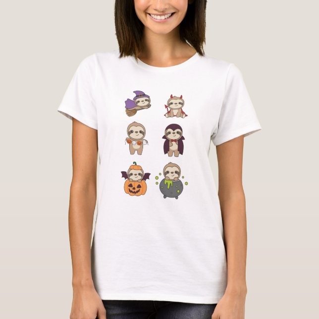 Sloth Halloween Devil Pumpkin Vampire Costume T-Shirt (Front)