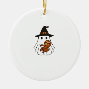 Sloth Halloween Ghost Witch Hat Animal Lovers Boys Ceramic Tree Decoration