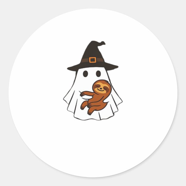 Sloth Halloween Ghost Witch Hat Animal Lovers Boys Classic Round Sticker (Front)