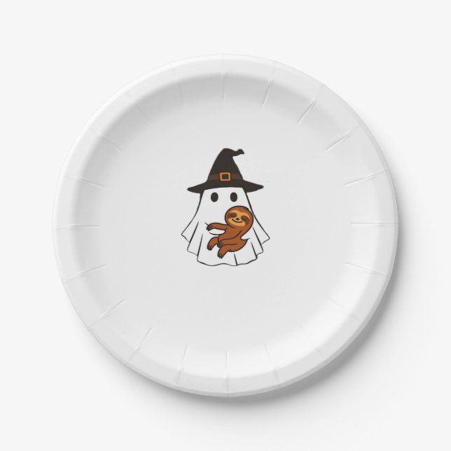 Sloth Halloween Ghost Witch Hat Animal Lovers Boys Paper Plate (Front)
