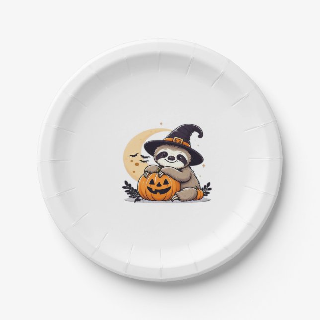 Sloth Halloween Motif Cute Classic T-Shirt Paper Plate (Front)