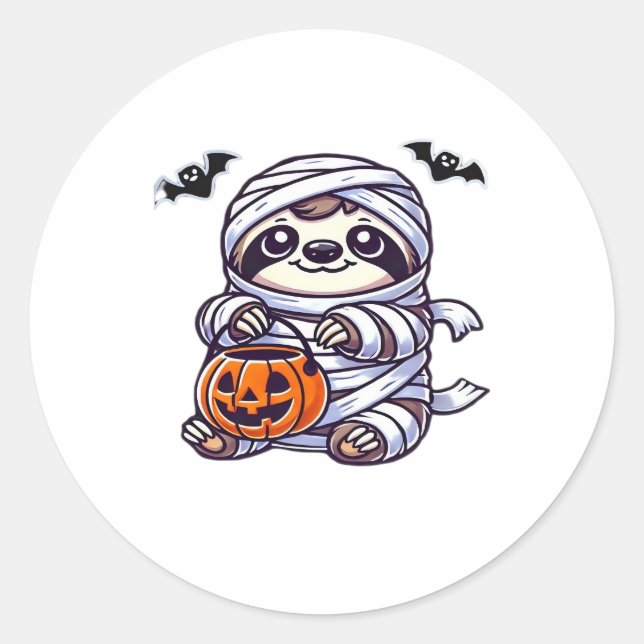 Sloth Halloween Mummy Kids Women Men Sloth Classic Classic Round Sticker (Front)