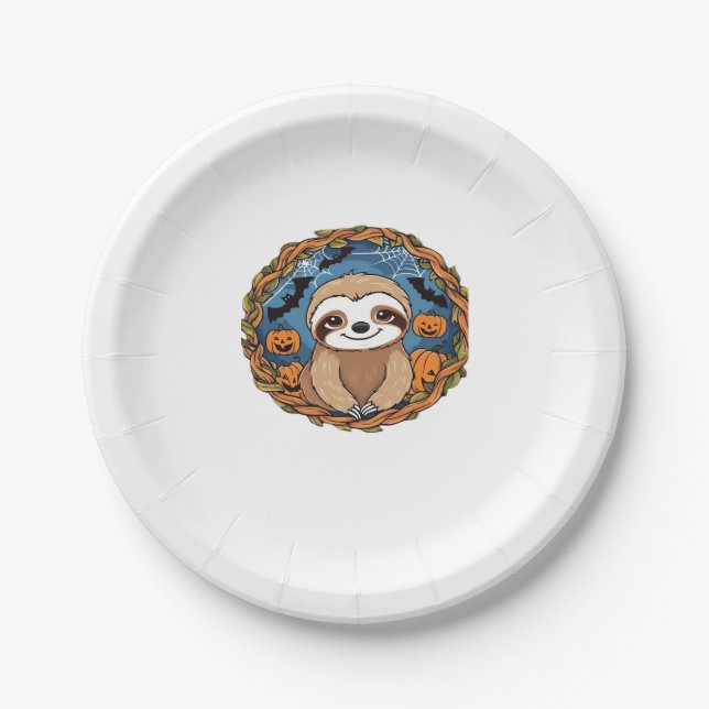 sloth, halloween, october, autumn, thanksgiving Ov Paper Plate (Front)