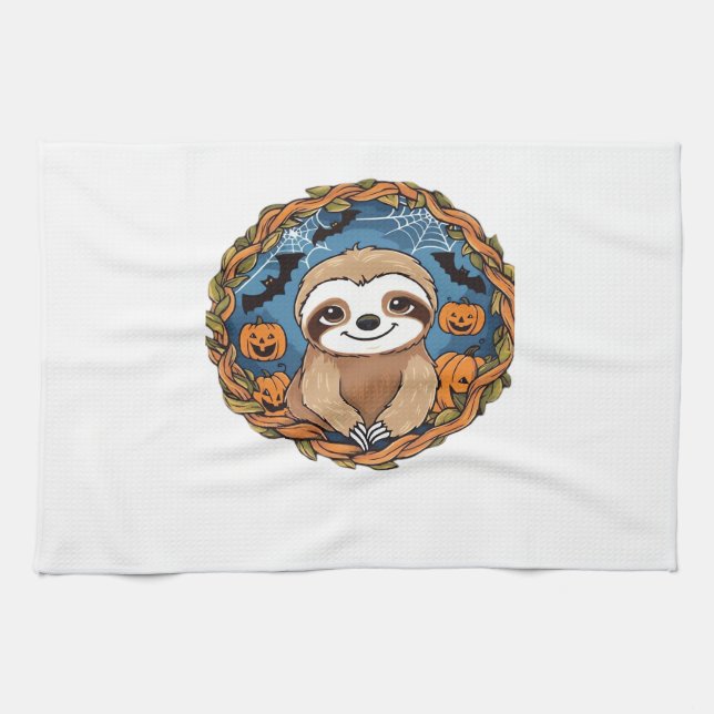 sloth, halloween, october, autumn, thanksgiving Ov Tea Towel (Horizontal)