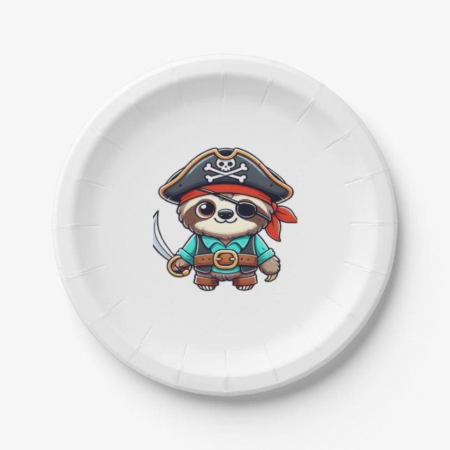 Sloth Halloween Pirate Kids Women Men Sloth Classi Paper Plate (Front)