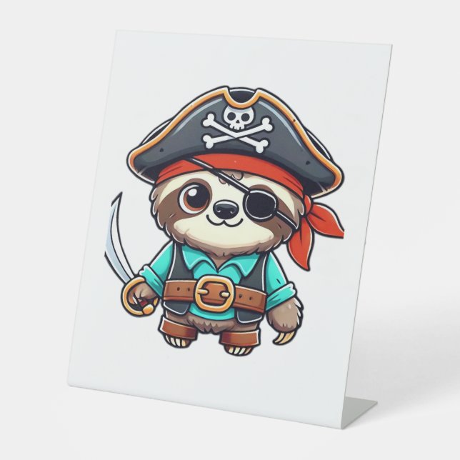 Sloth Halloween Pirate Kids Women Men Sloth Classi Pedestal Sign (Front)