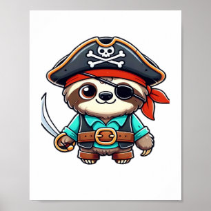 Sloth Halloween Pirate Kids Women Men Sloth Classi Poster