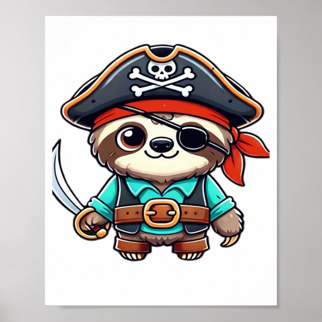 Sloth Halloween Pirate Kids Women Men Sloth Classi Poster (Front)