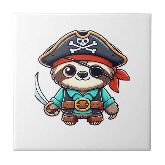 Sloth Halloween Pirate Kids Women Men Sloth Classi Tile (Front)