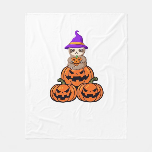 Sloth Halloween Premium T-Shirt Fleece Blanket (Front)