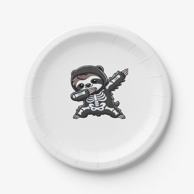 Sloth Halloween Skeleton Kids Women Men Sloth Clas Paper Plate (Front)