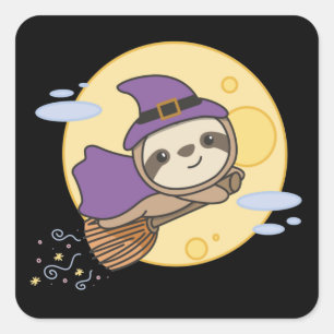 Sloth Halloween Witch Kids Witches Costume Square Sticker