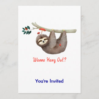 Sloth Hanging from Branch TEXT Wanna Hang Out? Invitation