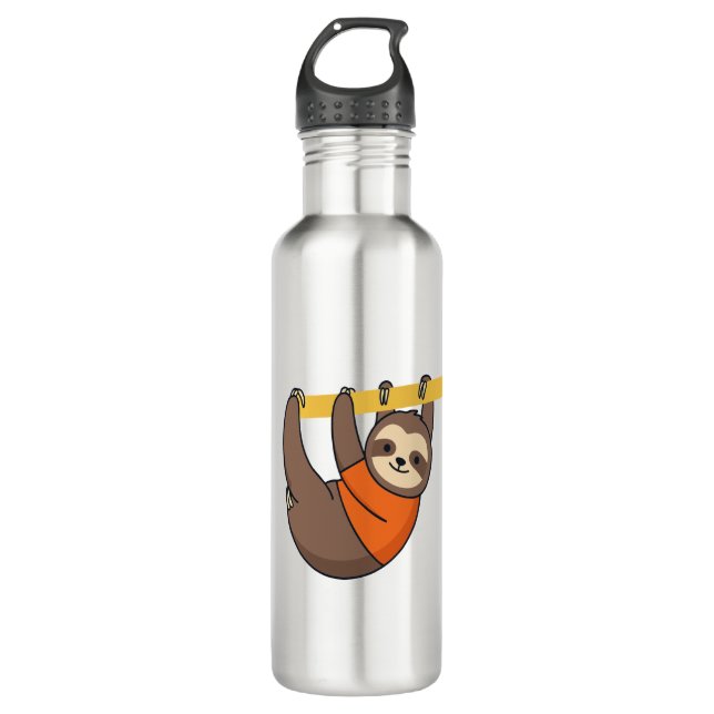 Sloth Hanging on Branch with Orange 710 Ml Water Bottle (Front)