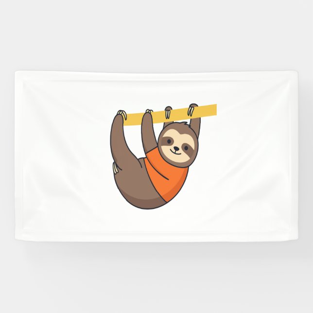 Sloth Hanging on Branch with Orange Banner (Horizontal)