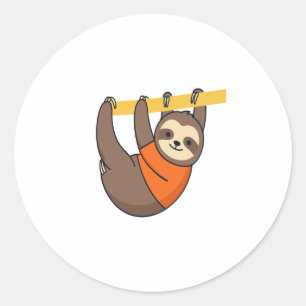 Sloth Hanging on Branch with Orange Classic Round Sticker