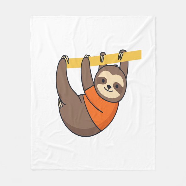 Sloth Hanging on Branch with Orange Fleece Blanket (Front)
