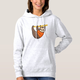 Sloth Hanging on Branch with Orange Hoodie