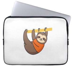 Sloth Hanging on Branch with Orange Laptop Sleeve