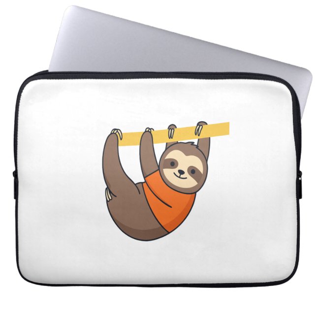 Sloth Hanging on Branch with Orange Laptop Sleeve (Front)