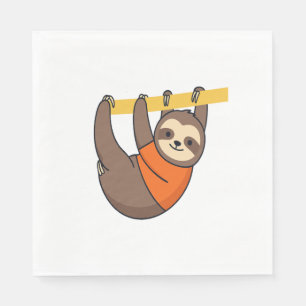 Sloth Hanging on Branch with Orange Napkin