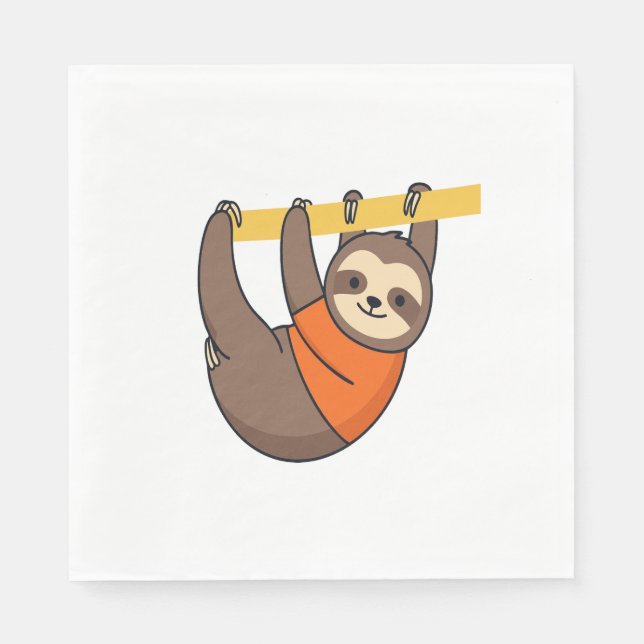 Sloth Hanging on Branch with Orange Napkin (Front)