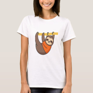 Sloth Hanging on Branch with Orange T-Shirt