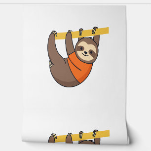 Sloth Hanging on Branch with Orange Wallpaper
