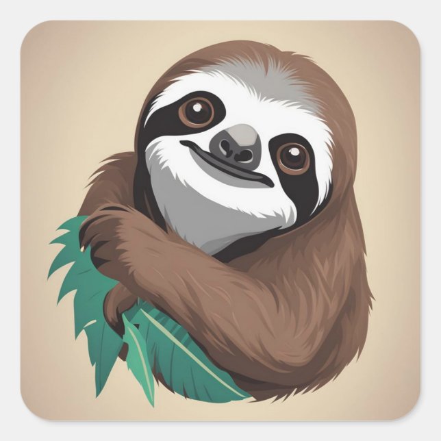 Sloth Hanging Out With Favourite Leaf Square Sticker (Front)