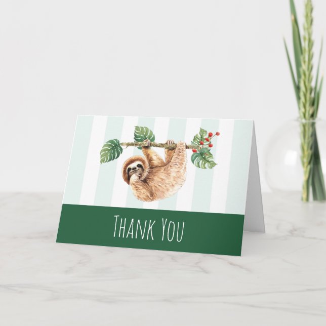 Sloth Hanging Upside Down Watercolor Thank You Card (Front)