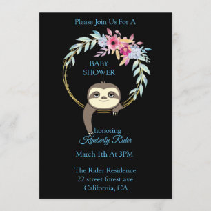 Sloth Hanging Wreath Flower Baby Shower Invitation