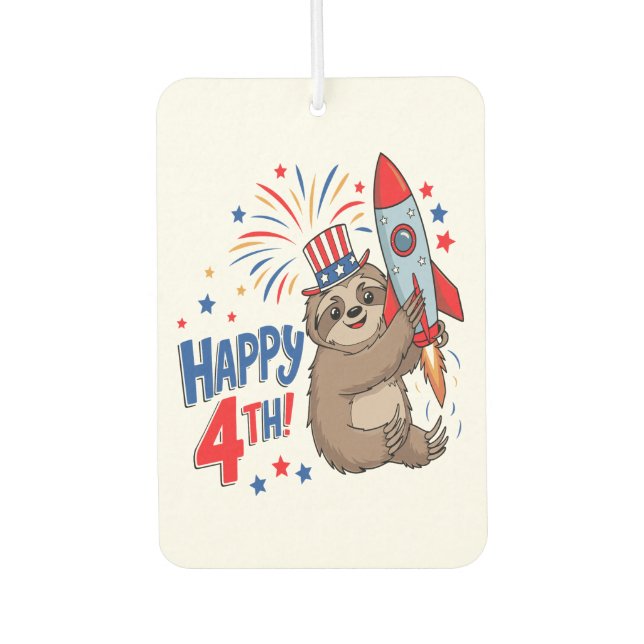 Sloth Happy 4th Rocket Fireworks USA Car Air Freshener (Front)