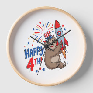 Sloth Happy 4th Rocket Fireworks USA Clock