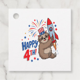 Sloth Happy 4th Rocket Fireworks USA Favour Tags