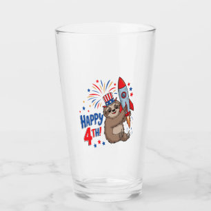 Sloth Happy 4th Rocket Fireworks USA Glass