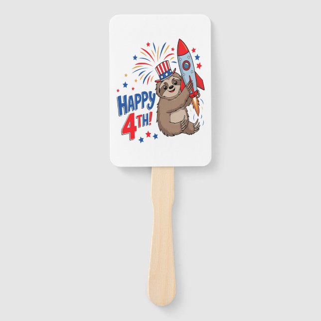 Sloth Happy 4th Rocket Fireworks USA Hand Fan (Front)