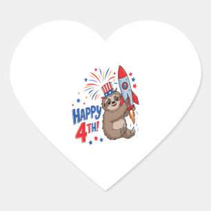 Sloth Happy 4th Rocket Fireworks USA Heart Sticker