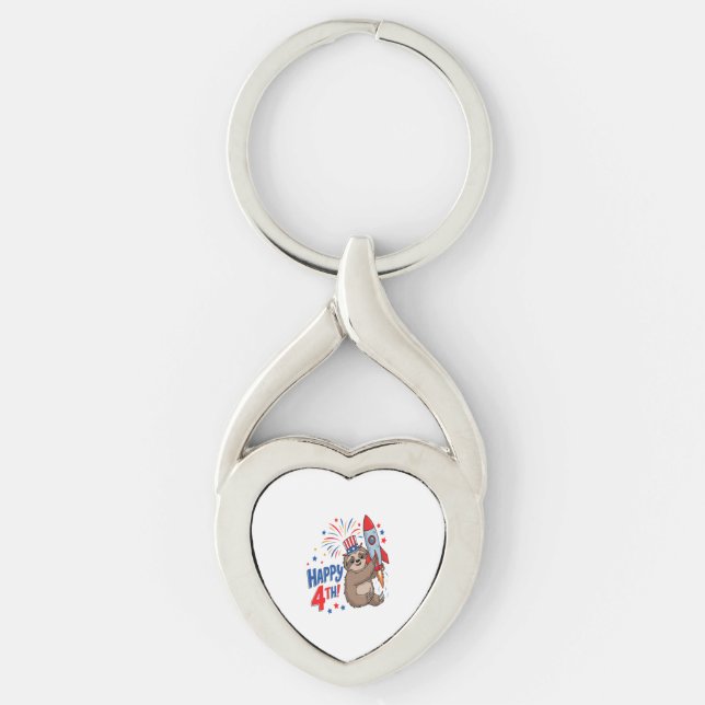 Sloth Happy 4th Rocket Fireworks USA Key Ring (Front)