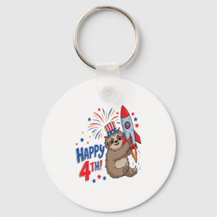 Sloth Happy 4th Rocket Fireworks USA Key Ring