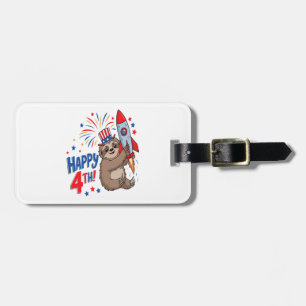 Sloth Happy 4th Rocket Fireworks USA Luggage Tag