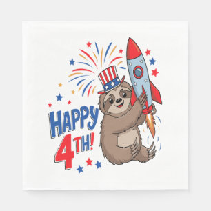 Sloth Happy 4th Rocket Fireworks USA Napkin