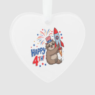 Sloth Happy 4th Rocket Fireworks USA Ornament